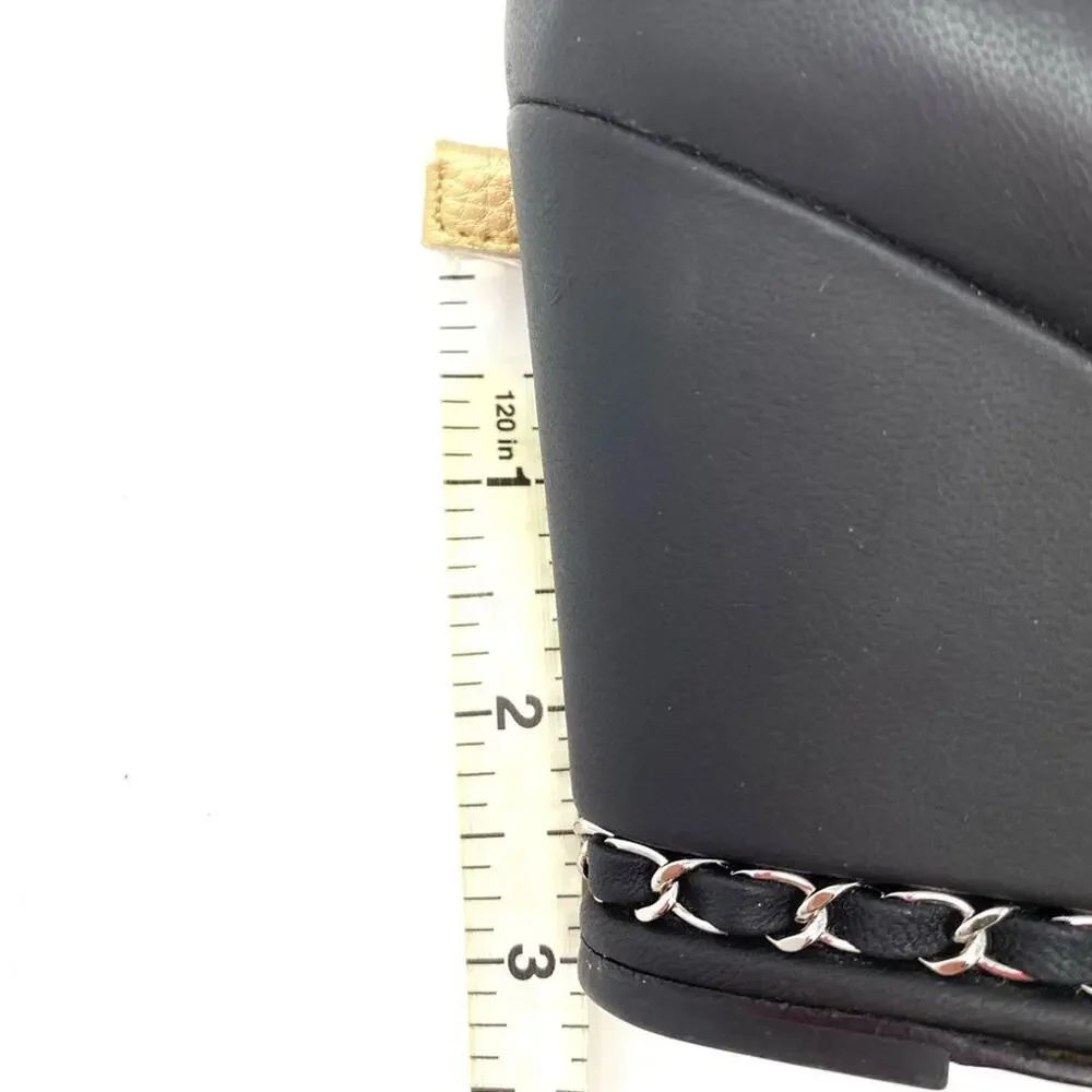 Chanel Black Boots w LOGO Pointed Toe Chain Detail 38.5 AUTHENTIC box included